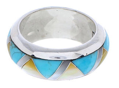 Genuine Sterling Silver Multicolor Inlay Ring Size 5-1/2 RS38423